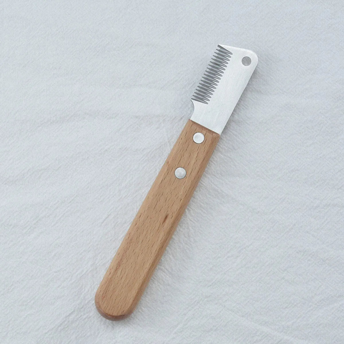 Pet stripping comb with wood handle and metal blade for dog and cat grooming