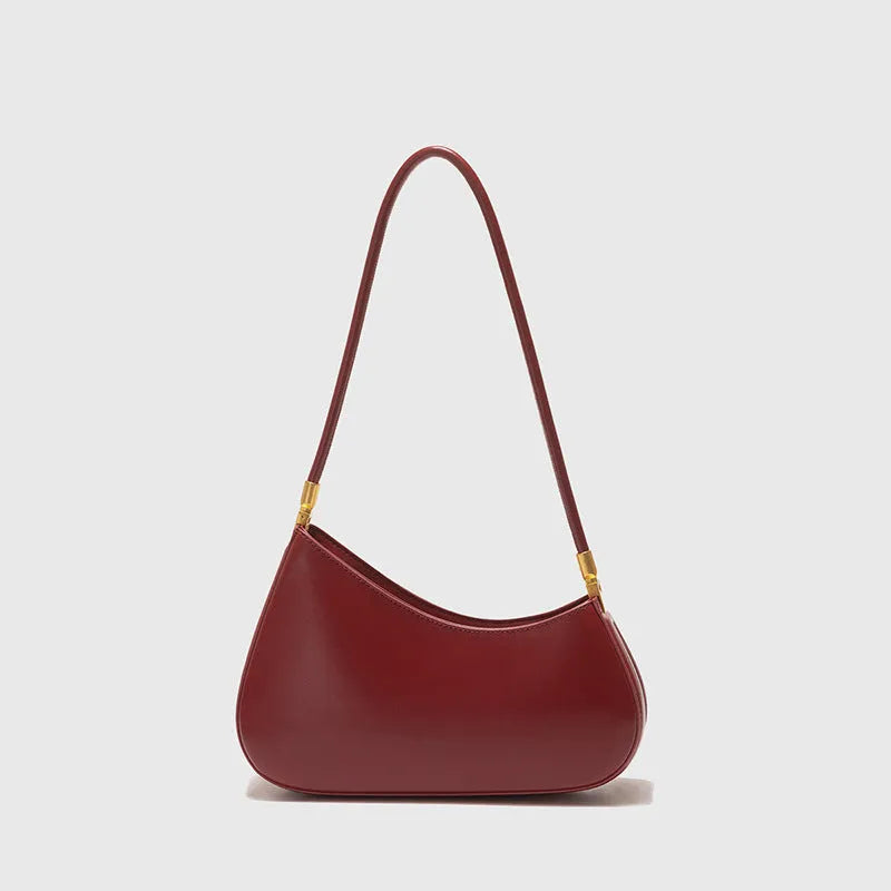 Women's oval retro underarm bag in PU leather with single strap and sewing line detailing