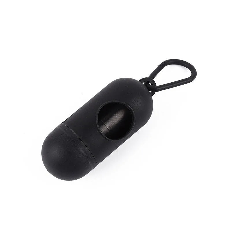 Roll of handled dog poop bags in assorted colours showing dimensions of 22.5 by 30 centimetres