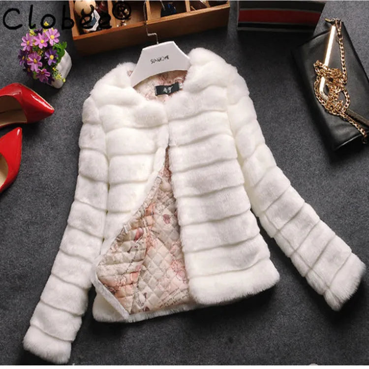 Women's short faux fur top in street fashion style with regular sleeves