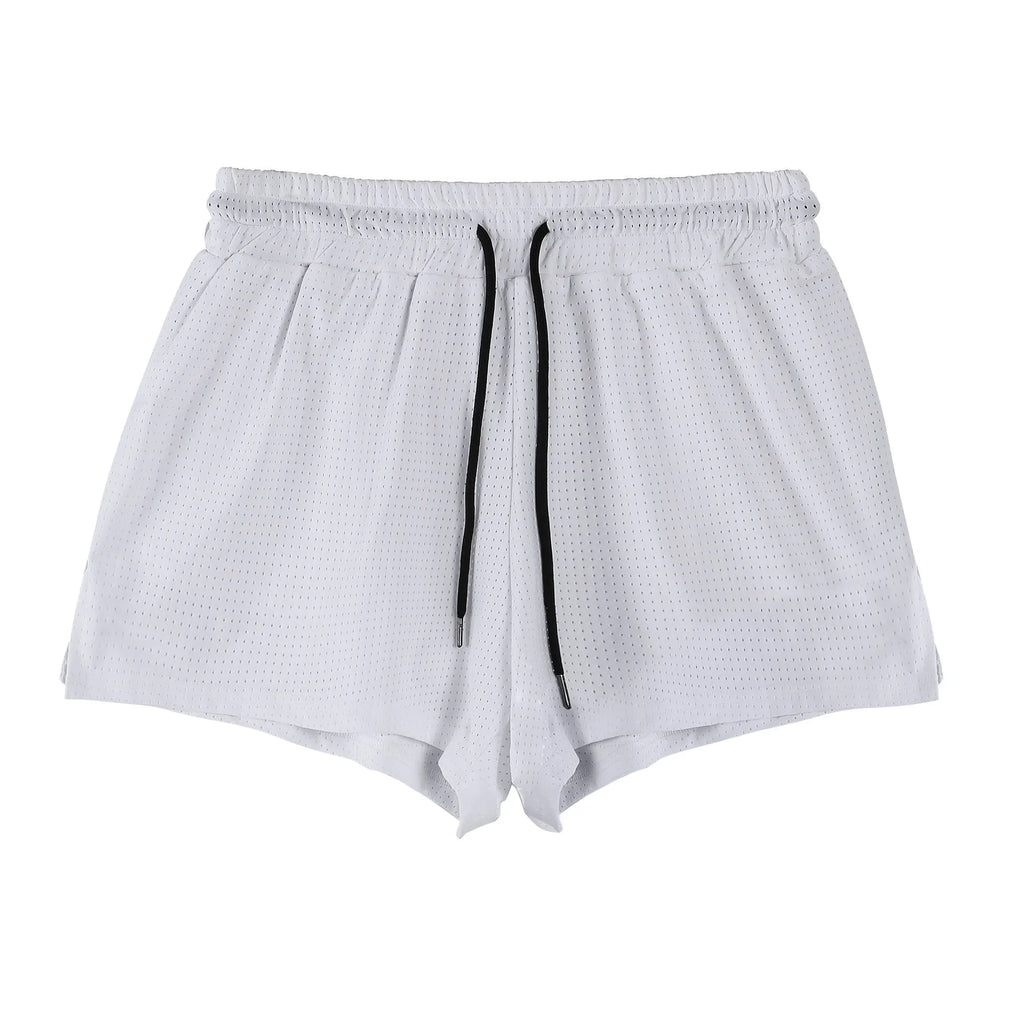 Men's quick-drying nylon summer shorts in mid waist sports leisure style in white and black