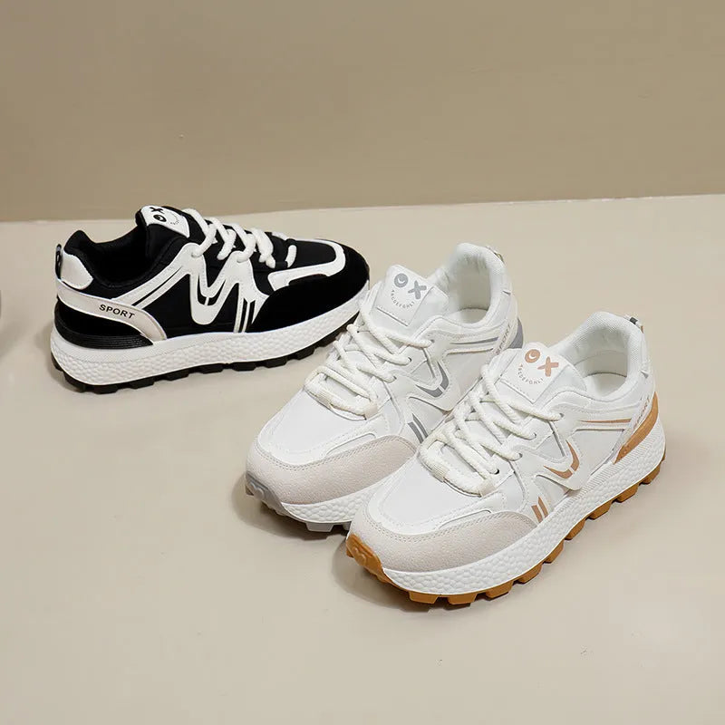 Women's black artificial PU platform casual shoes with round toe and lace-up front.