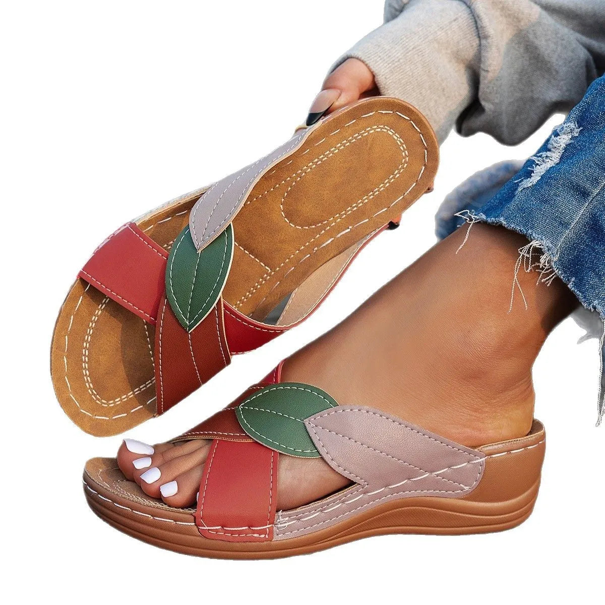 Women's black thick-soled slippers with cross-straps and a peep-toe