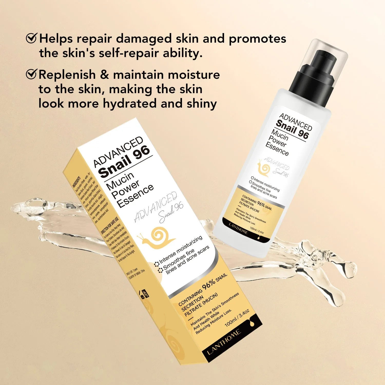 100ml bottle of snail secretion serum facial essence liquid for daily moisturising