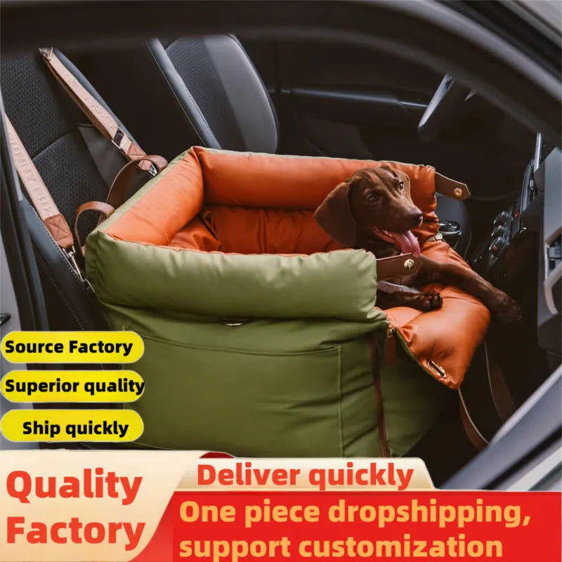 Green waterproof pet car nest with removable cover for dogs, dimensions 55cm by 50cm by 45cm