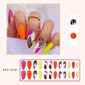 Wear Armour Medium Almond Frosted Nail Stickers set showing four patterns: French leaf, colourful plating, macaron, and leopard print.