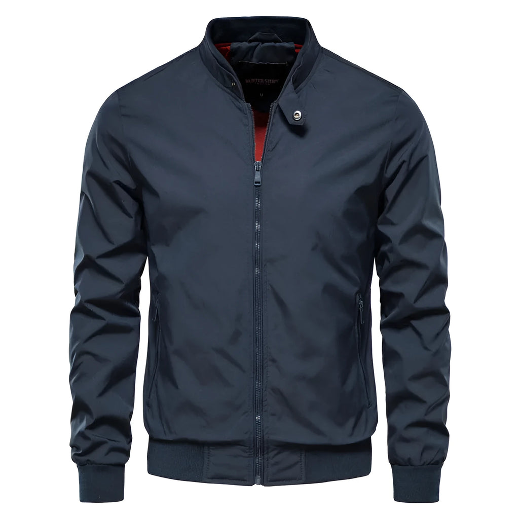 Men's casual thin jacket in army green, black or navy blue made from polyester fibre with continental sizing