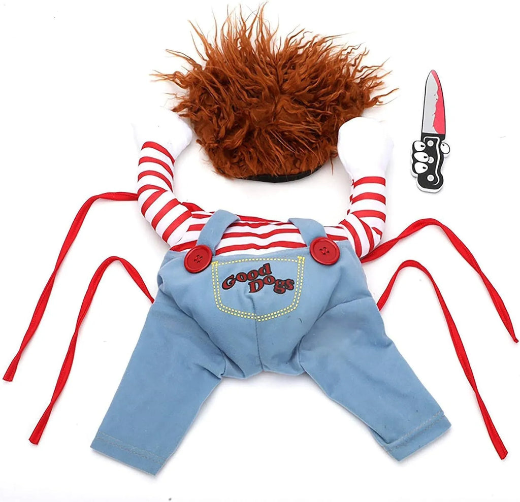 Striped Halloween harness pants costume for dogs and cats with bandana and leash three-piece set