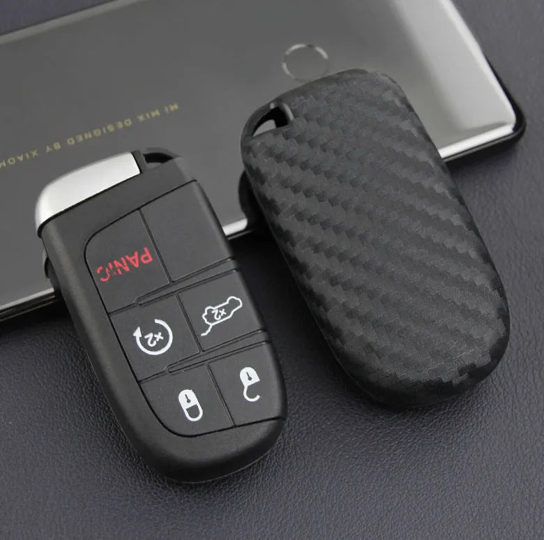 Silicone protective case for Dodge Chrysler Fiat car remote keys with carbon fibre design