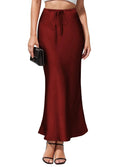 Asymmetric high-waist acetate satin skirt with irregular stitching in solid colour