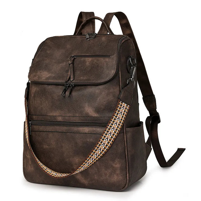 Retro college backpack in black with curved shoulder straps and stitching details
