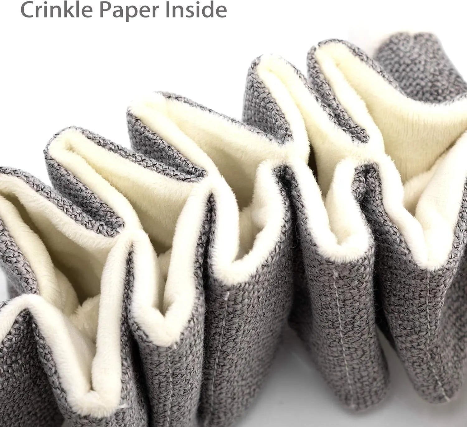 Grey koala plush dog toy measuring 30cm long with crinkle paper inside for squeaky sounds.