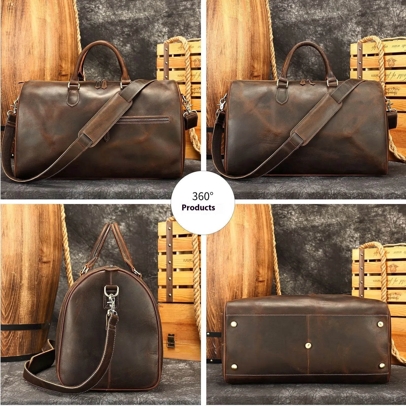 Men's genuine leather crossbody bag in vintage design with large capacity dimensions