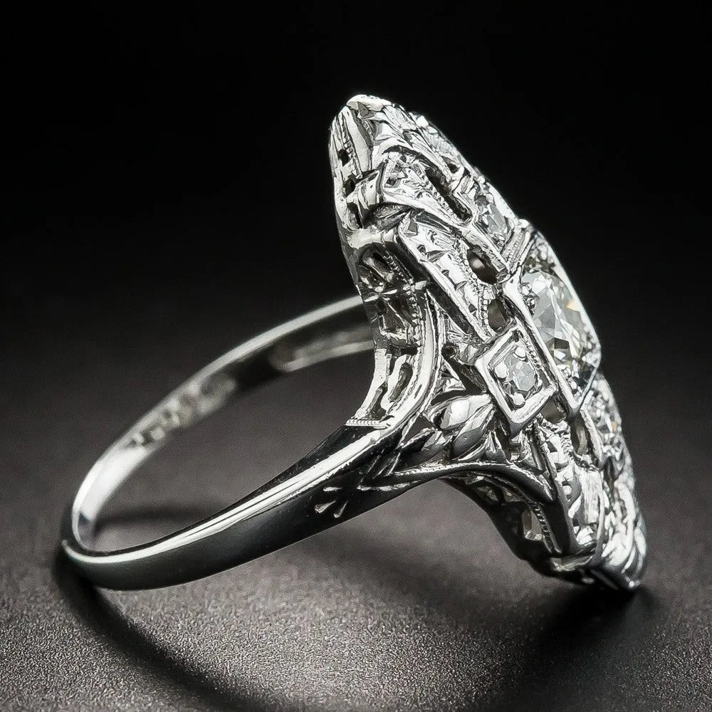 Hollow geometric copper ring with diamond studs in silver electroplated finish
