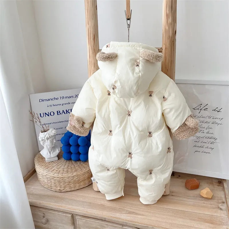 Baby winter velvet padded coat in beige with hood and zip front suitable for height 73cm to 100cm