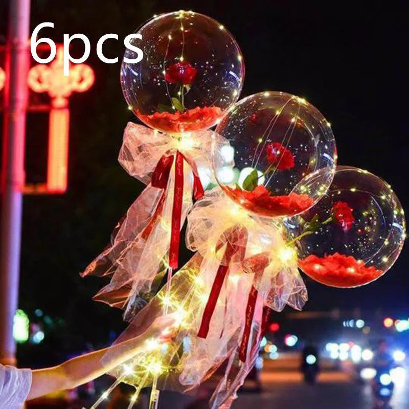Transparent LED luminous DIY balloon rose bouquet with integrated lights for decoration.