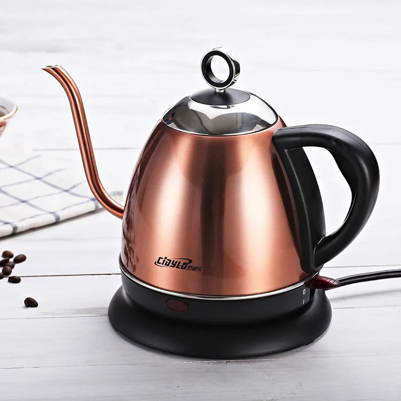 Stainless steel automatic electric kettle in gold colour with touch controls and 1 litre capacity
