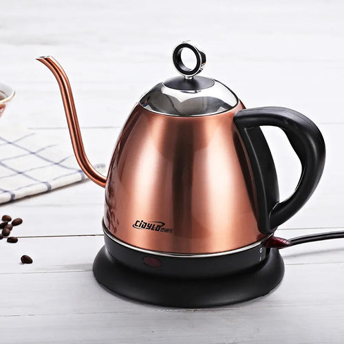 Stainless steel automatic electric kettle in gold colour with touch controls and 1 litre capacity