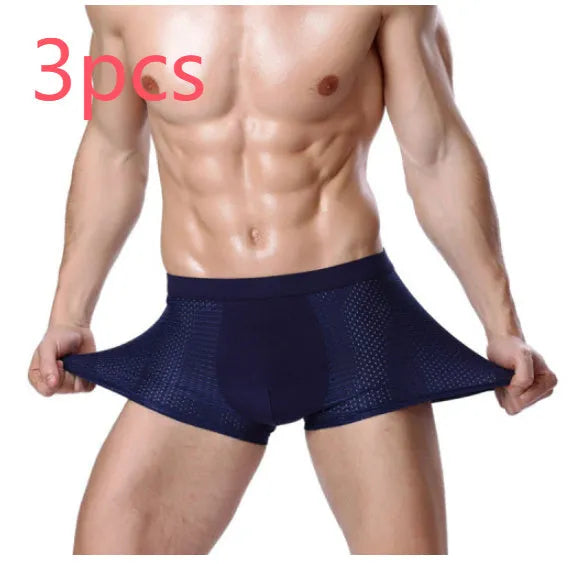 Men's modal boxer briefs with U convex design in dark blue colour showing mid waist style