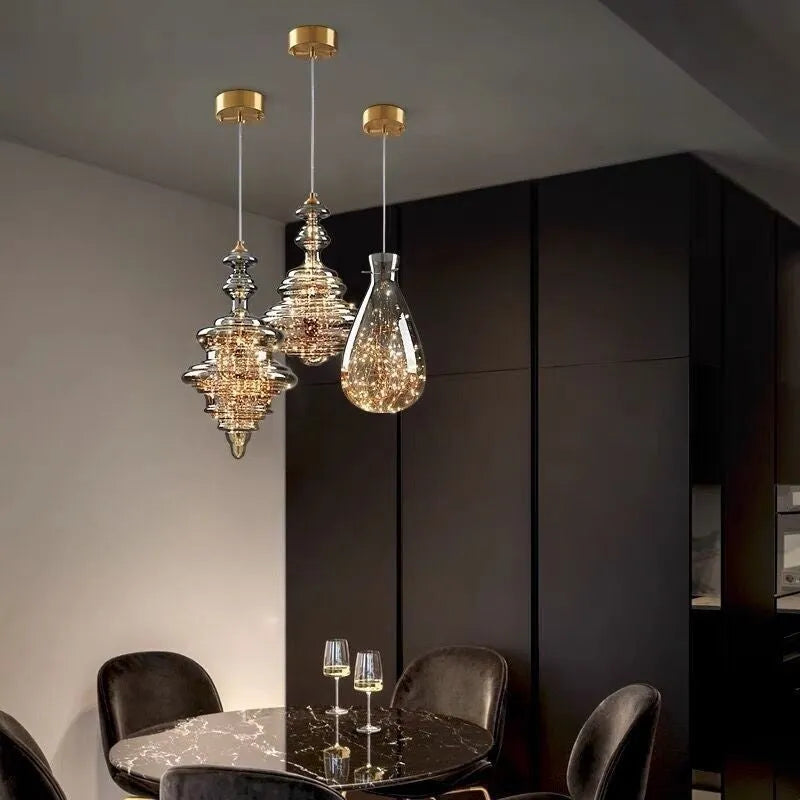 Modern glass chandelier droplight with adjustable suspension cord