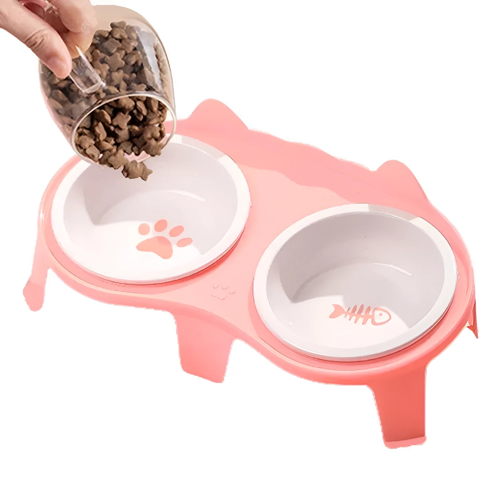 Ceramic cat bowl set with elevated tilted design on ABS stand, blue colour option
