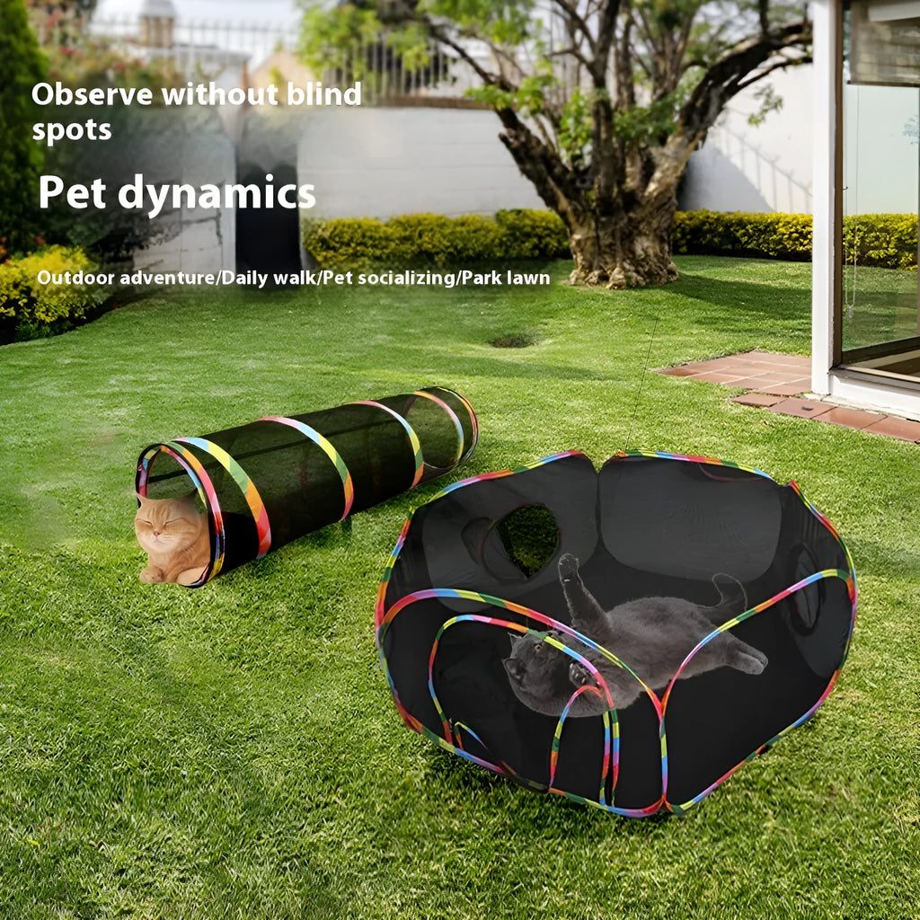 Foldable mesh cat playpen in hexagonal style showing mesh construction and foldable design