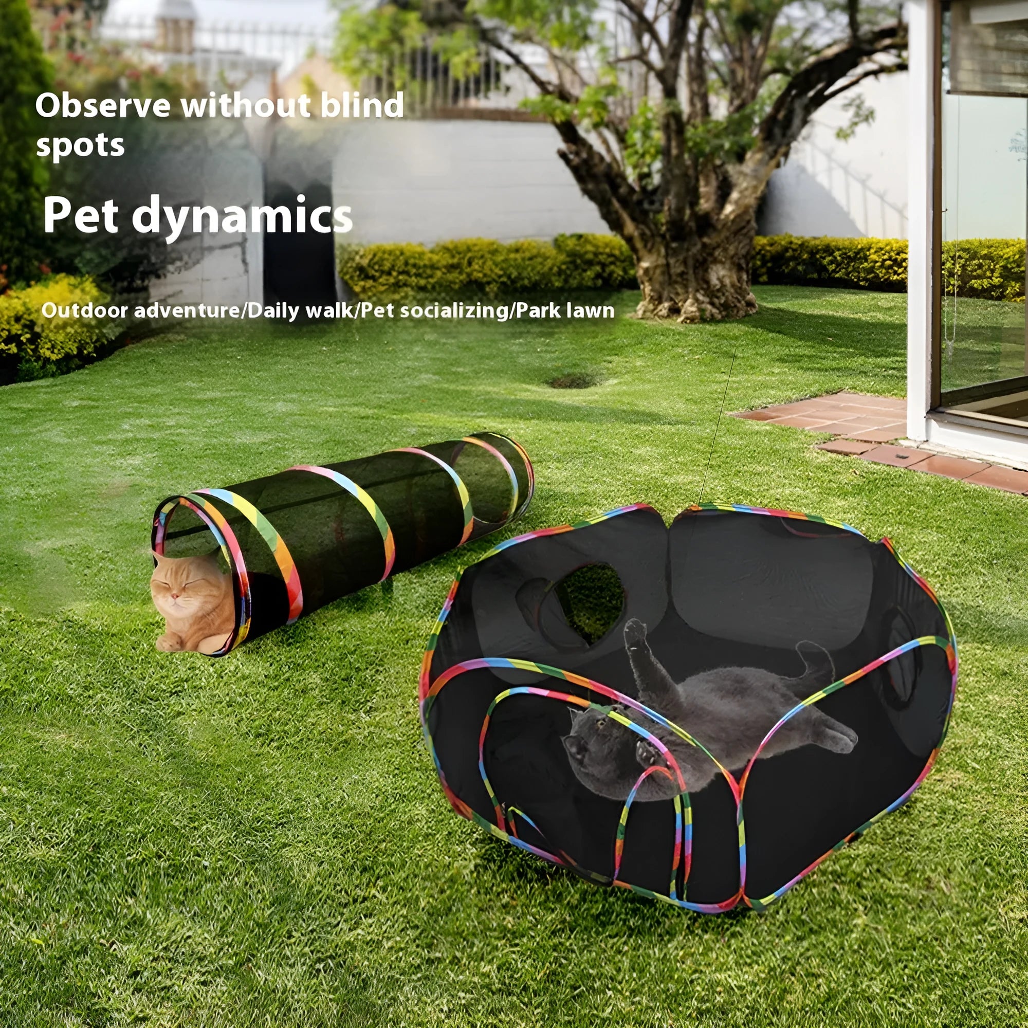 Foldable mesh cat playpen in hexagonal style showing mesh construction and foldable design