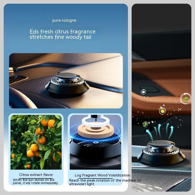 Solar-powered electromagnetic de-icing car aromatherapy decoration in black plastic