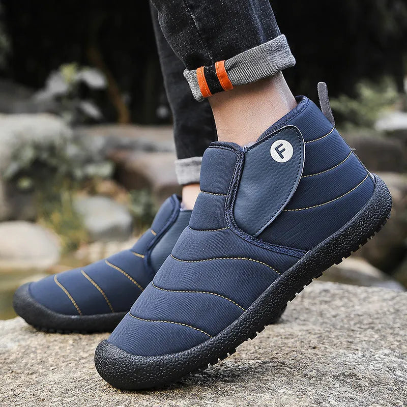 Men's waterproof cotton snow boots with non-slip rubber soles and plush lining in multiple colours