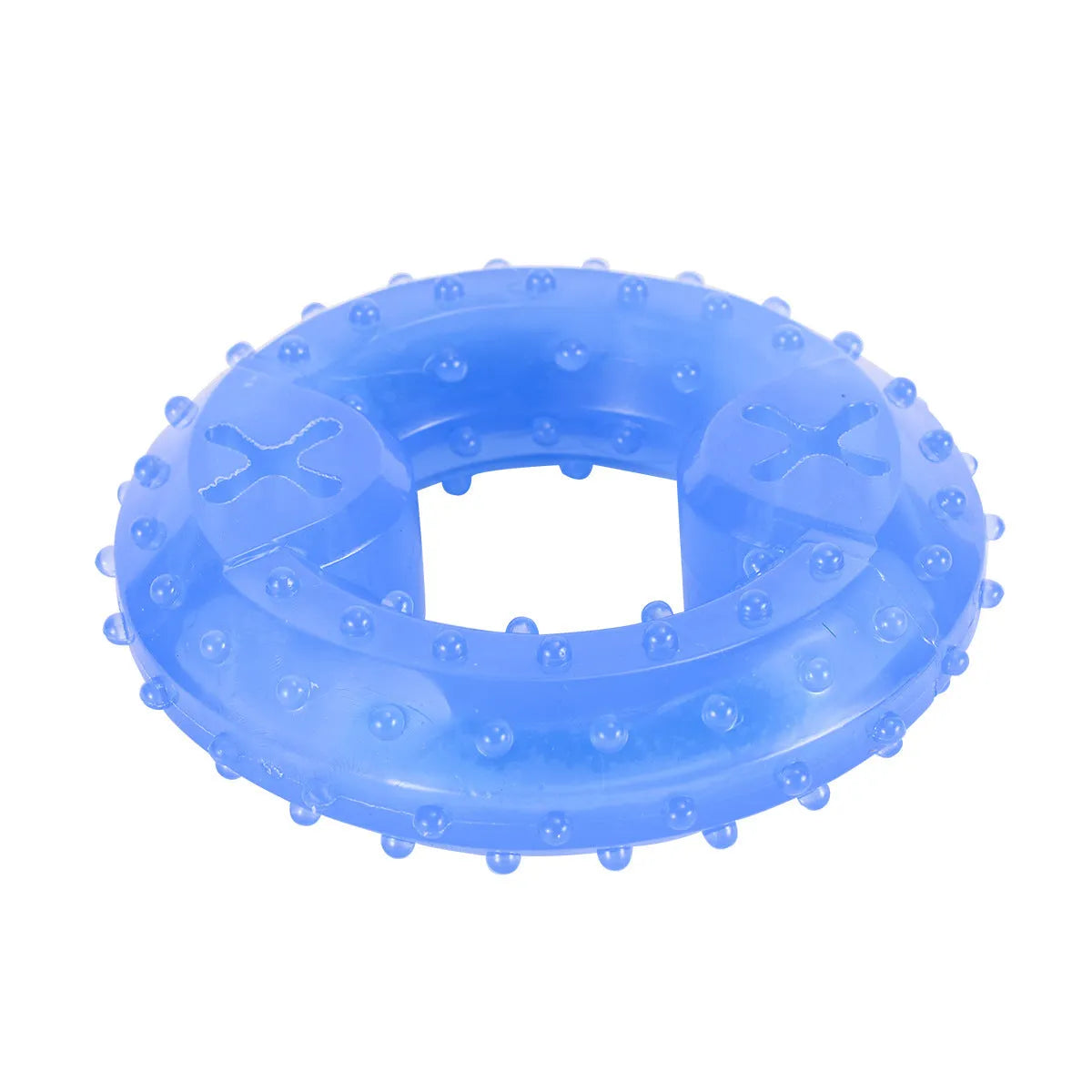 Freezable water-filled dog cooling teether chew toy in bone and circle shapes