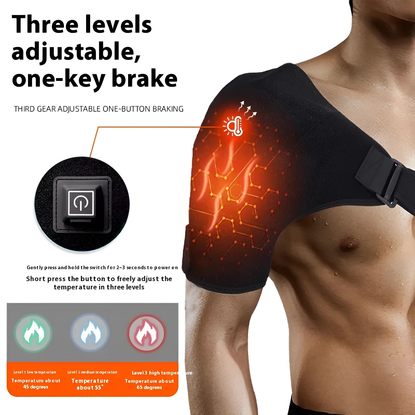 USB electric heating shoulder pad showing padded design and plug-in cable for 5V power