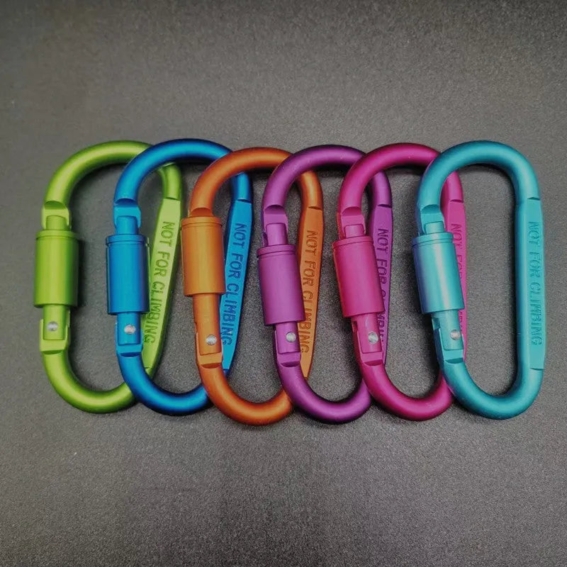 Aluminium D-type locking carabiner with 8cm flat profile in bright colour options