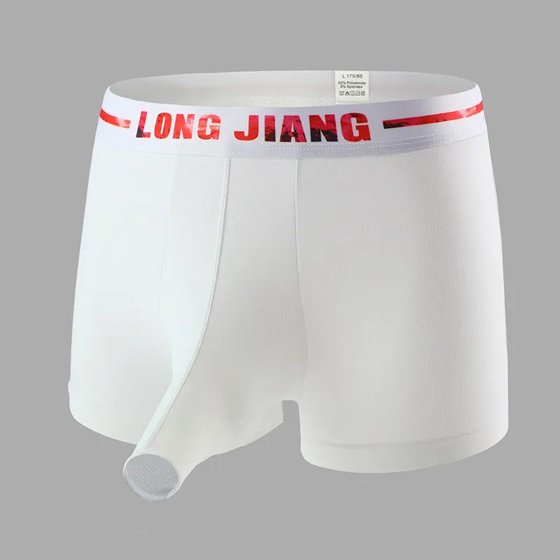 Men's ice silk trunk open boxers in multiple colours with mid-waist design