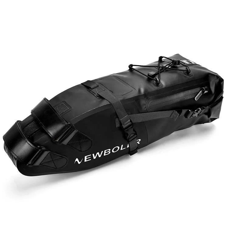 Waterproof PVC bicycle tail bag with 13L capacity in black, green, or yellow colour options.