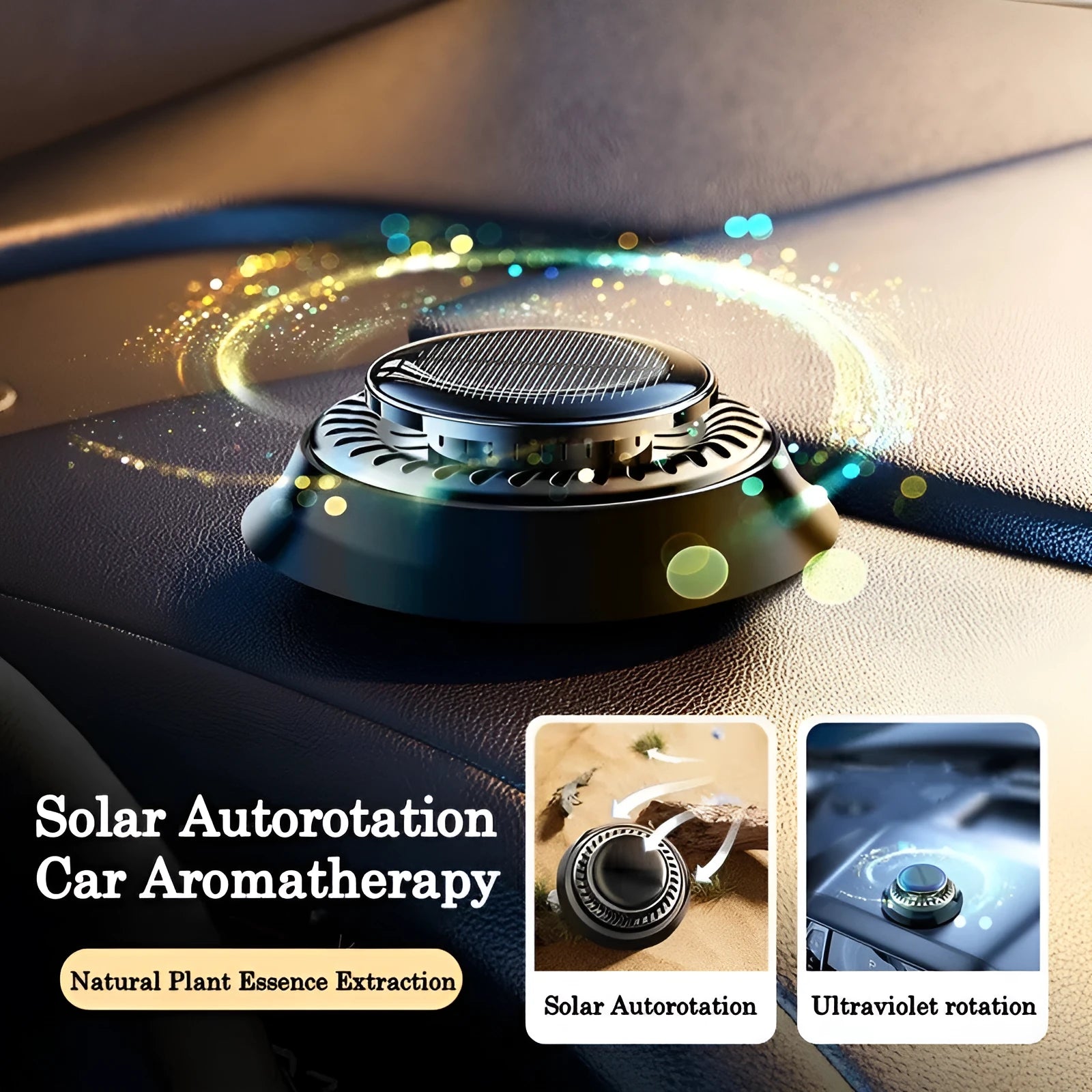Solar powered kinetic car air freshener with double ring rotating design