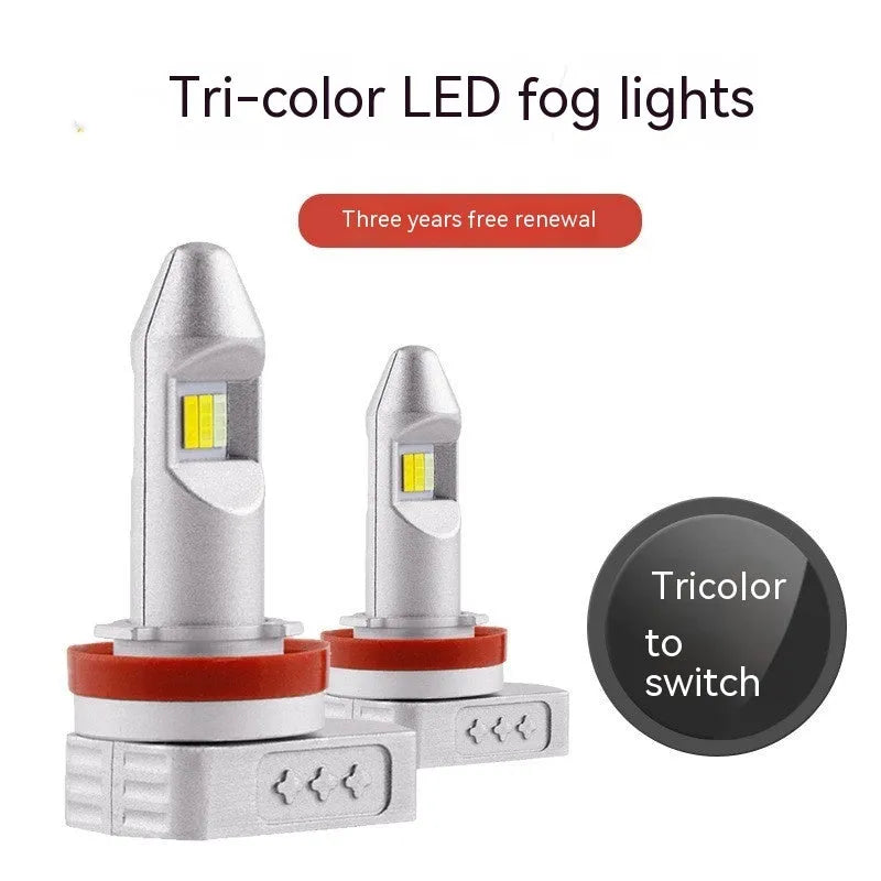 A single LED fog lamp replacement bulb with an aluminium housing, shown alongside compatible fitment codes H8, H9, H11, 9005, 9006.