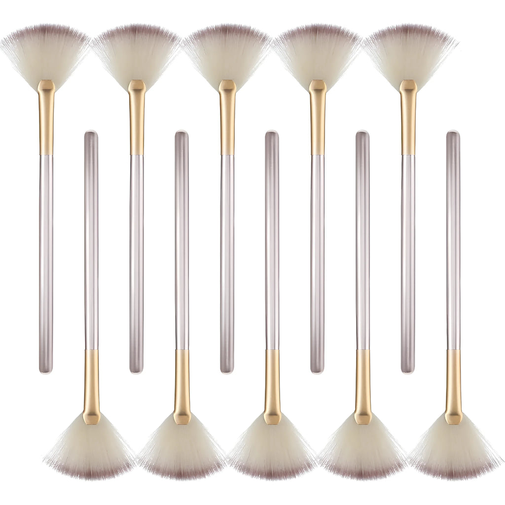 10 professional facial fan brushes with wooden handles and protective covers