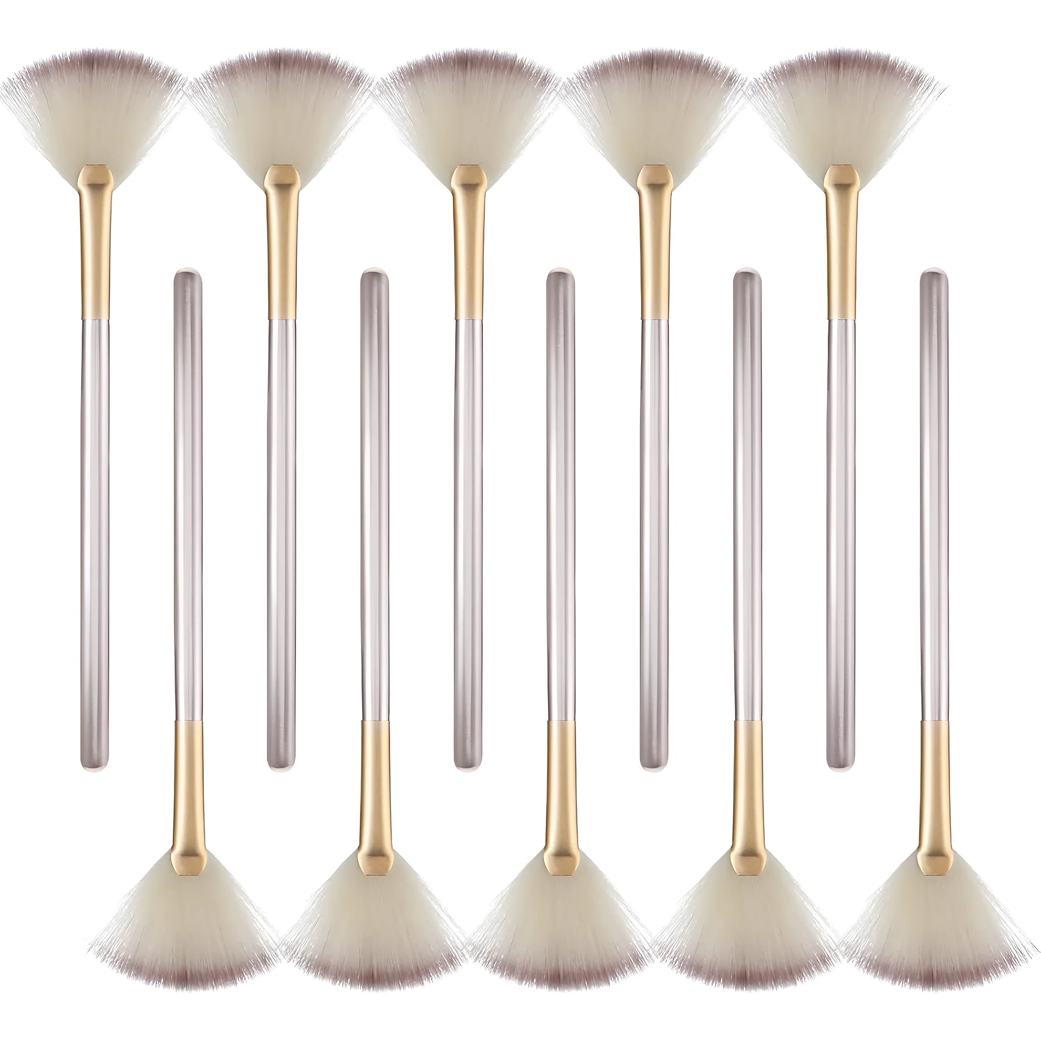 10 professional facial fan brushes with wooden handles and protective covers