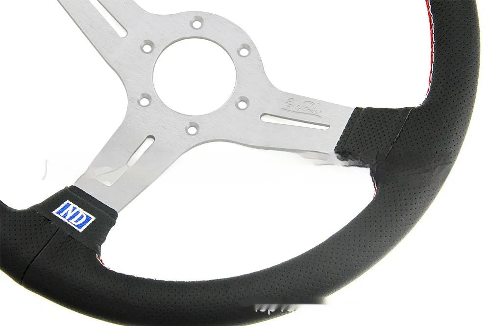 Leather 14-inch steering wheel with middle concave section showing black skeleton option
