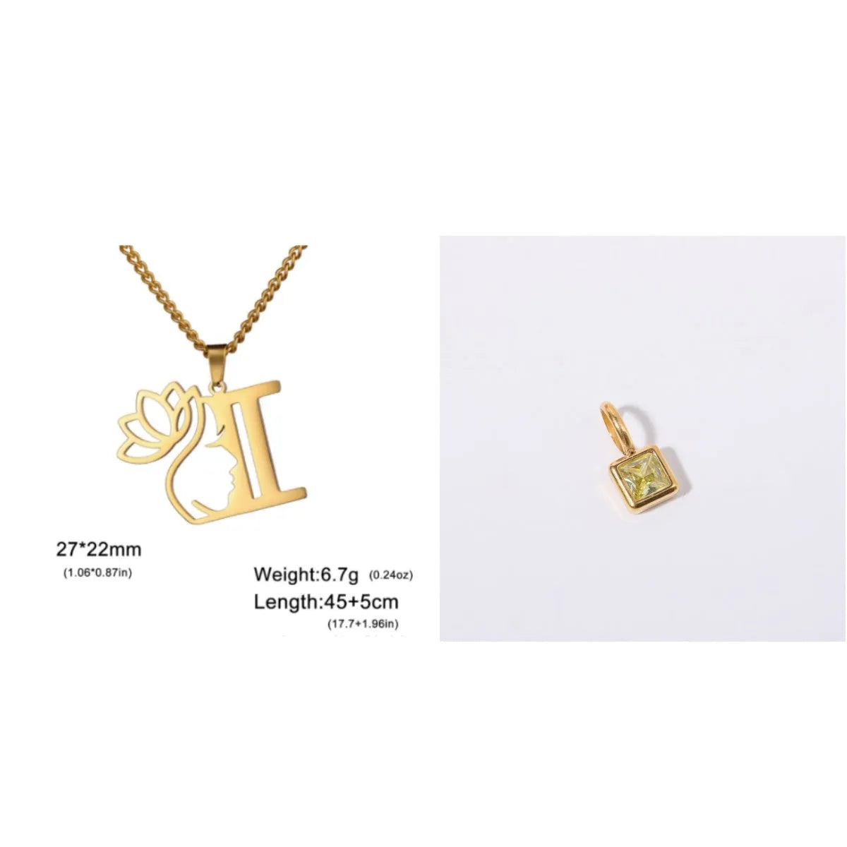 Stainless steel necklace with cross chain design and initial pendant in gold or silver finish