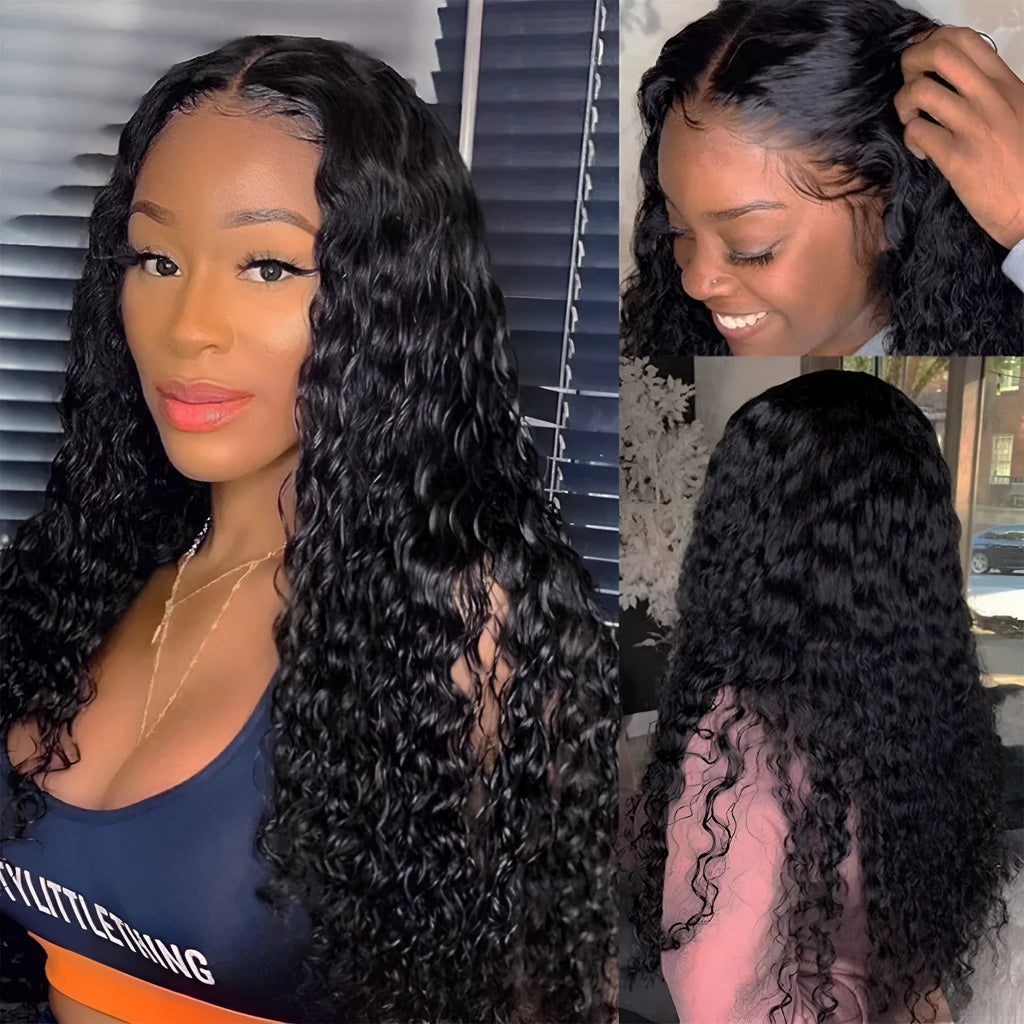 Curly human hair wig with natural-looking lace front and defined curls
