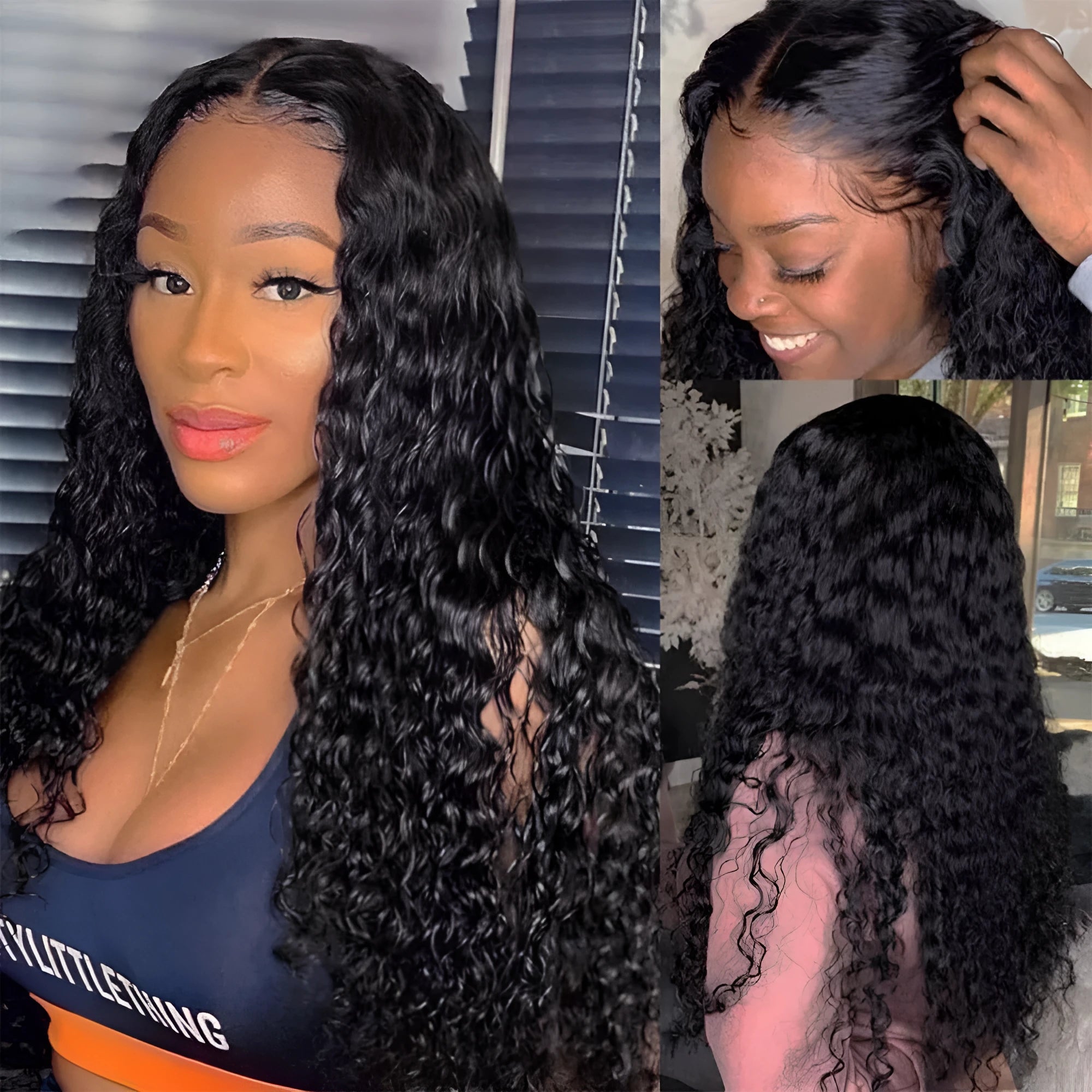 Curly human hair wig with natural-looking lace front and defined curls