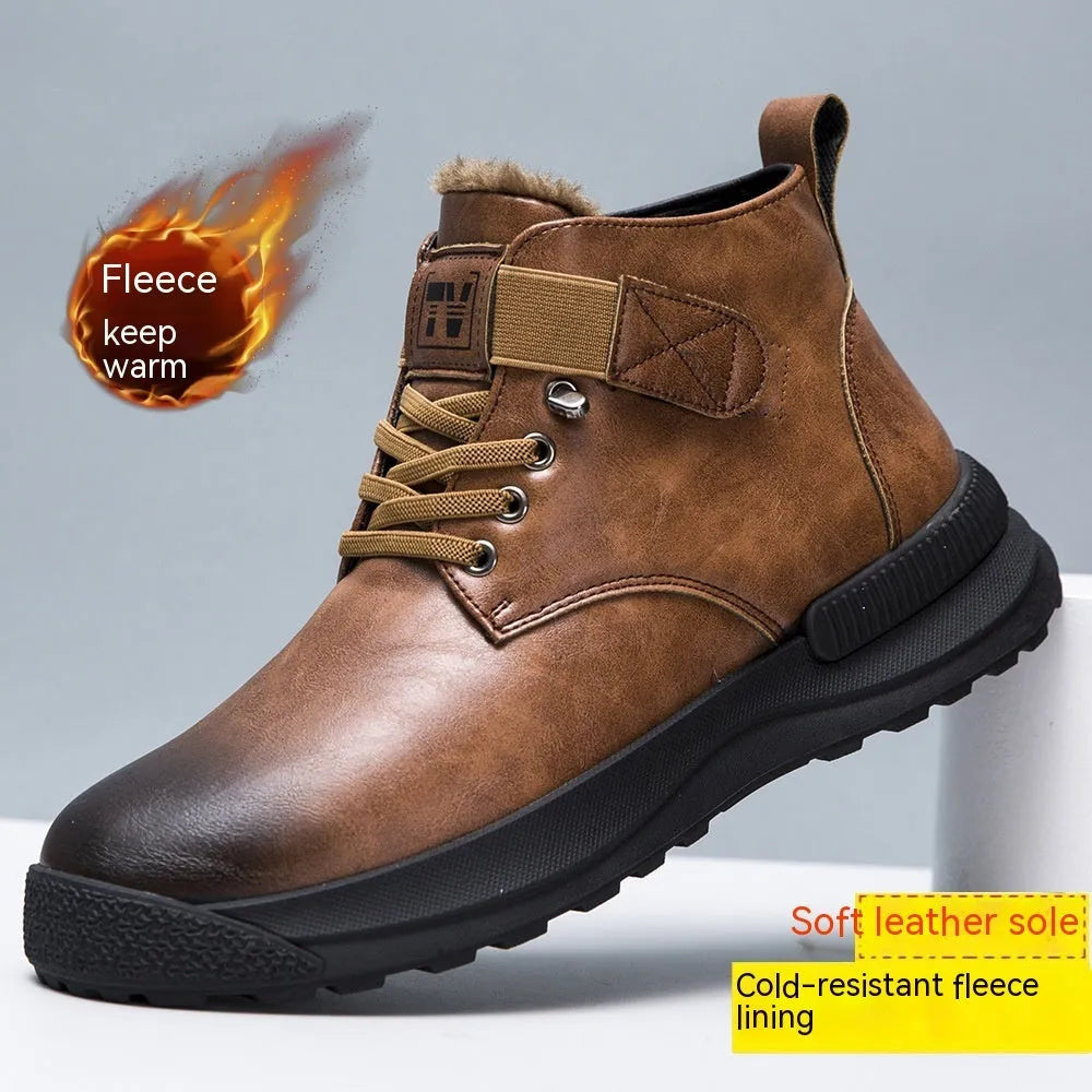 Black high-top Martin platform boots with a velvet PU upper and thick rubber sole.
