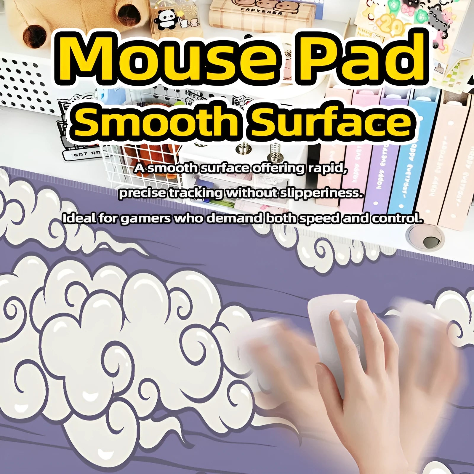 Japanese simple style cloud pattern desk mat with natural rubber non-slip backing in multiple size options