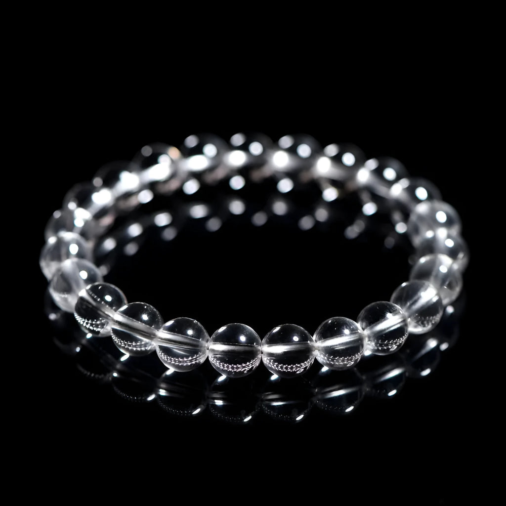 Natural Donghai style crystal bracelet with white geometric beads in single circle construction