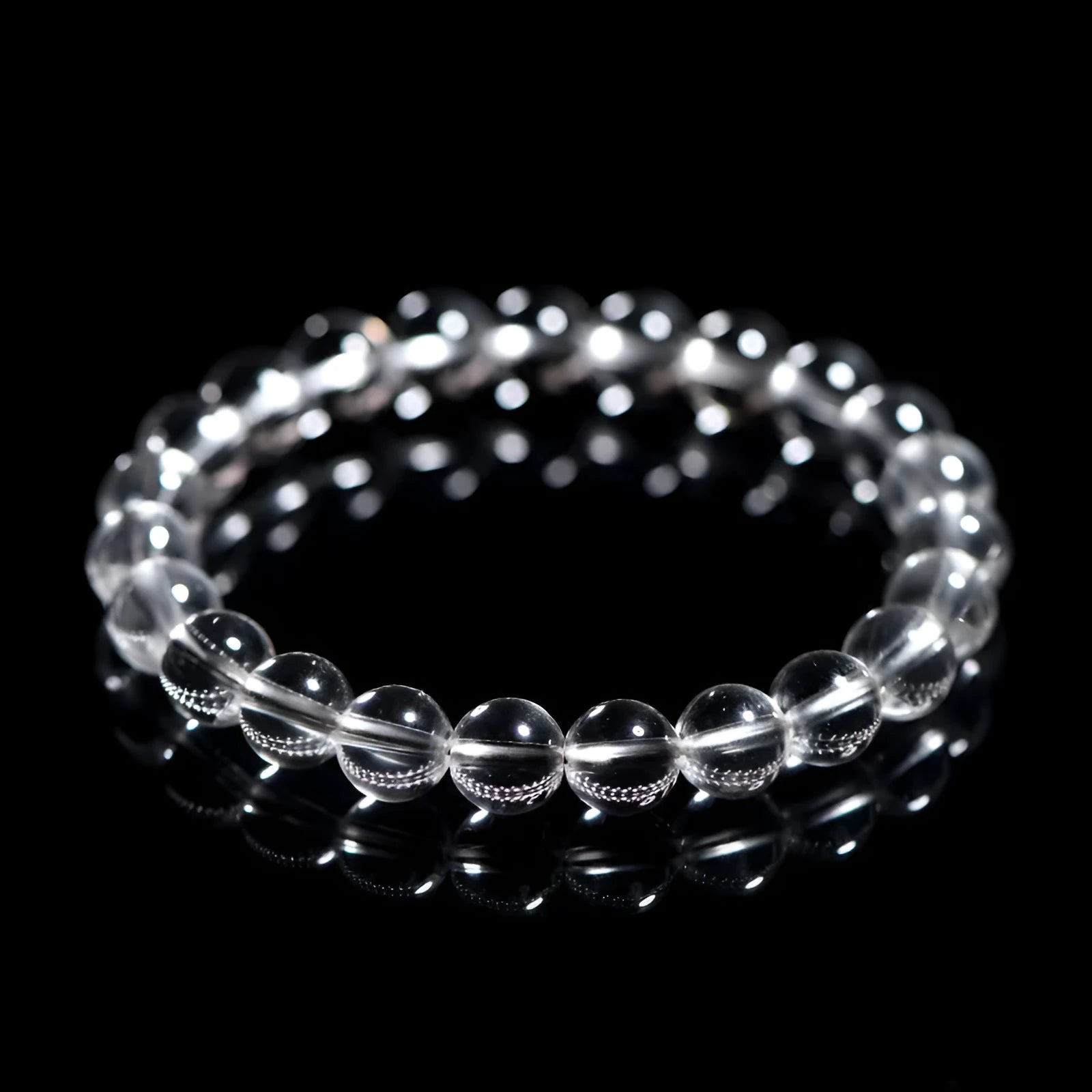 Natural Donghai style crystal bracelet with white geometric beads in single circle construction