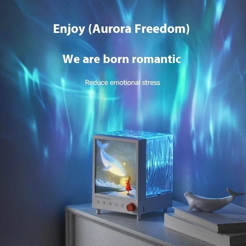 Aurora Treasure Box atmosphere projection lamp with Star Sea Whale light pattern and Bluetooth speaker