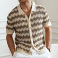 Tencel short sleeve sweater with hollow jacquard corrugated pattern in blue colour