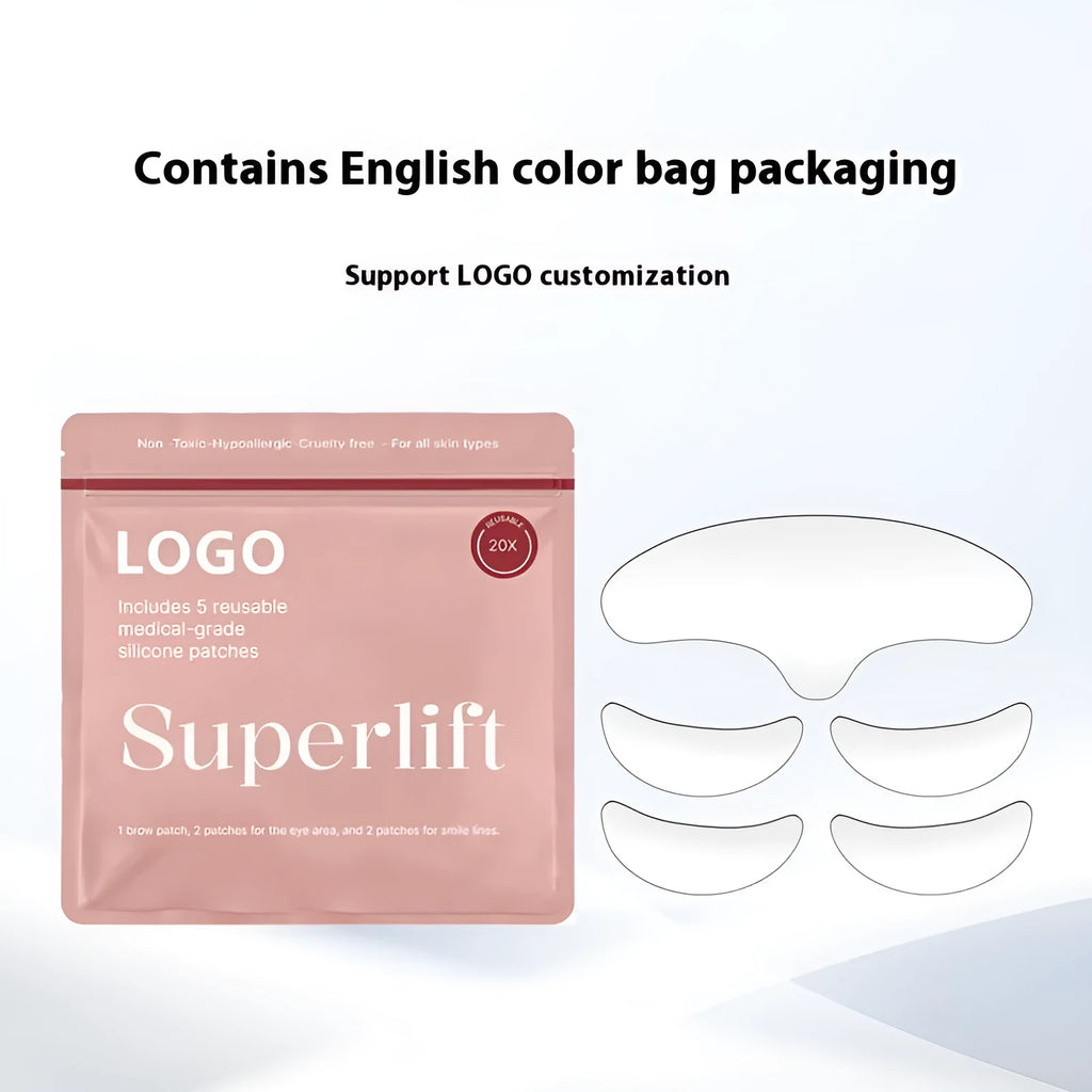 Five reusable silicone anti-wrinkle face stickers laid flat, total weight 26.8g.
