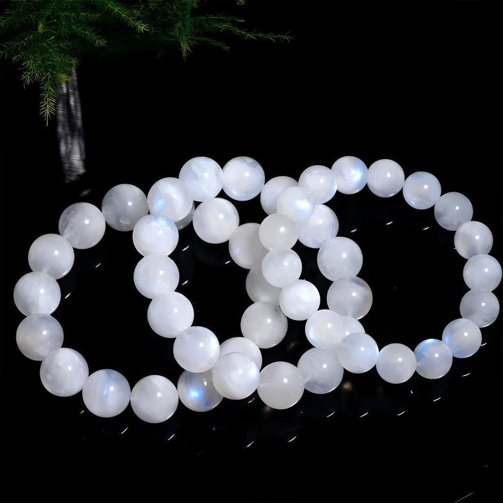 Natural blue moonstone bracelet with polished round beads in unisex design